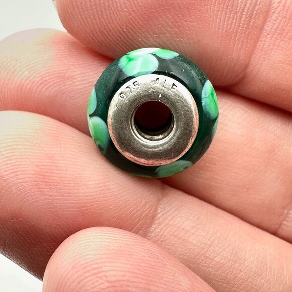 Pandora Kiss Me Im Irish Green Murano Glass Charm 925 ALE Sterling Silver - Picture 3 of 4